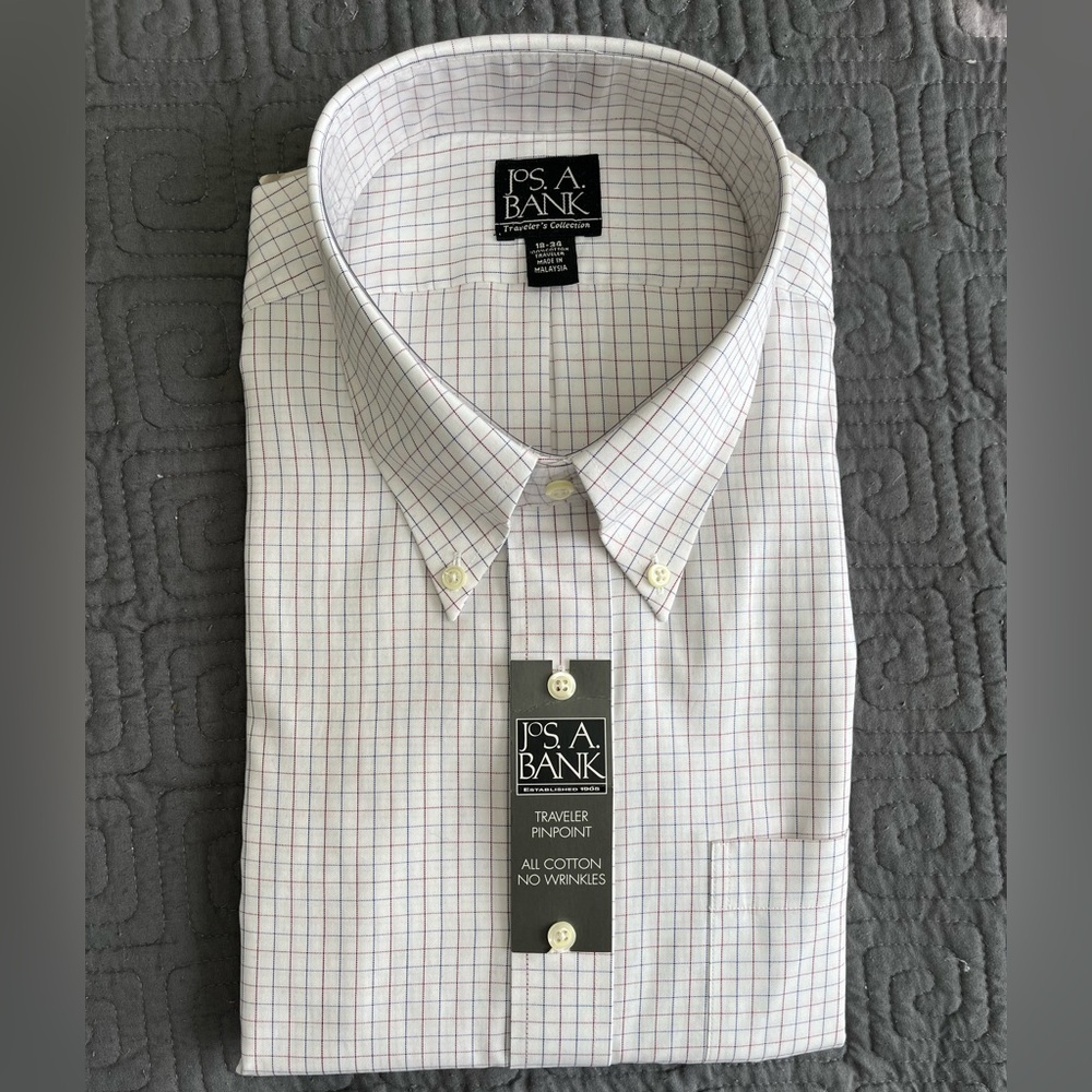 Jos. A. Bank Men's Dress Shirt - White And Red Check